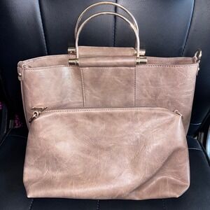 Madison West Taupe Satchel Handbag Matching MakeUp Bag Minimalist